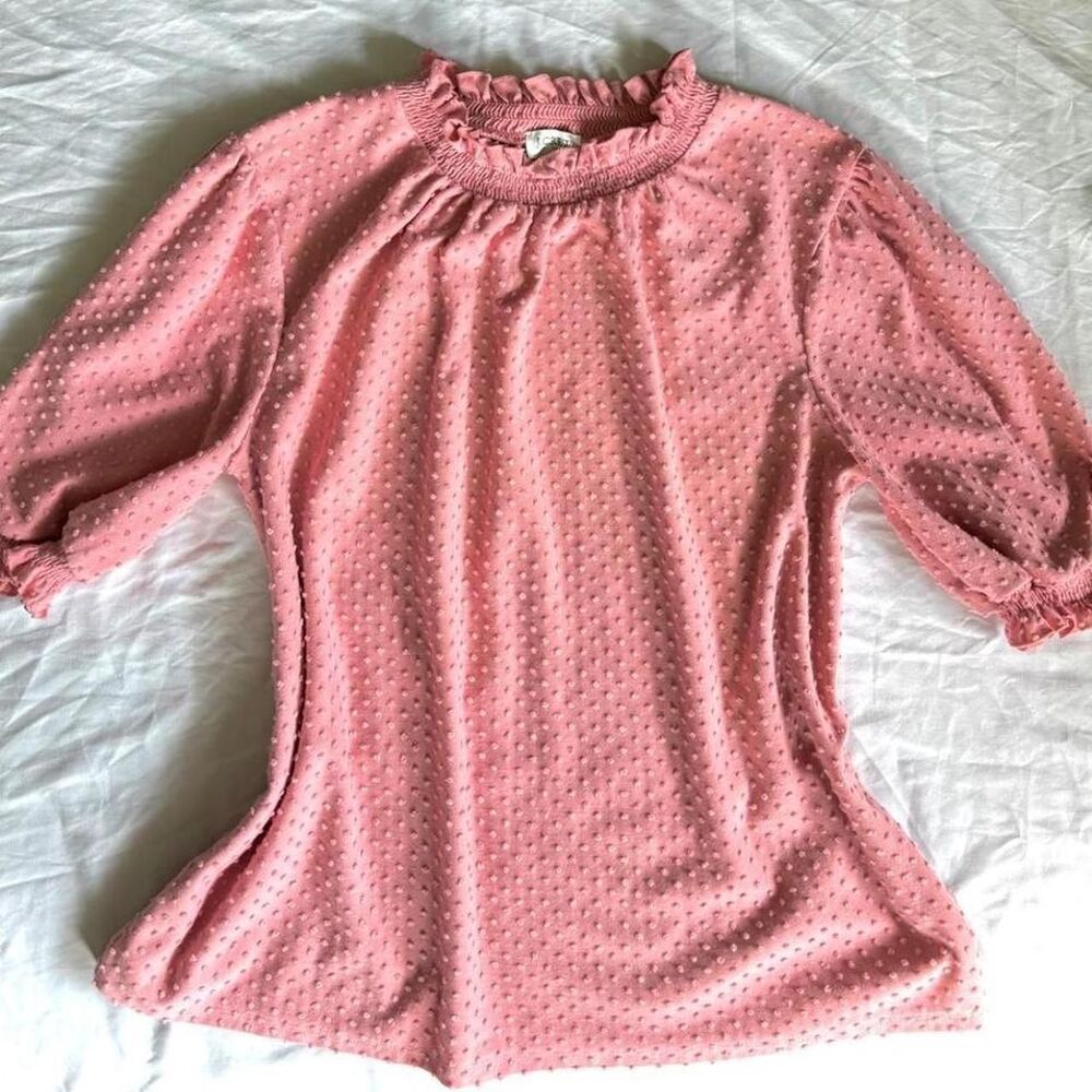 J.Crew Swiss Dot Ruffle High Neck Blouse Bubblegum Pink Size Small